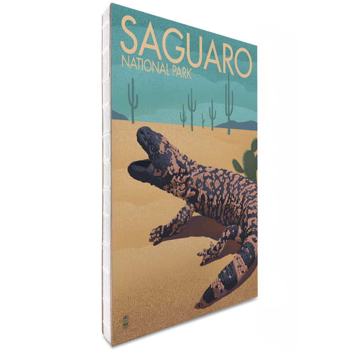 Lined 6x9 Journal, Saguaro National Park, Arizona, Gila Monster and Cactus, Lithograph, Lay Flat, 193 Pages, FSC paper
