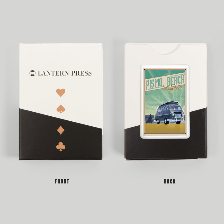 Playing Cards, Pismo Beach, California, Camper Van on Beach, Lithograph, 52 Card Deck with Jokers in Box, Unique Art