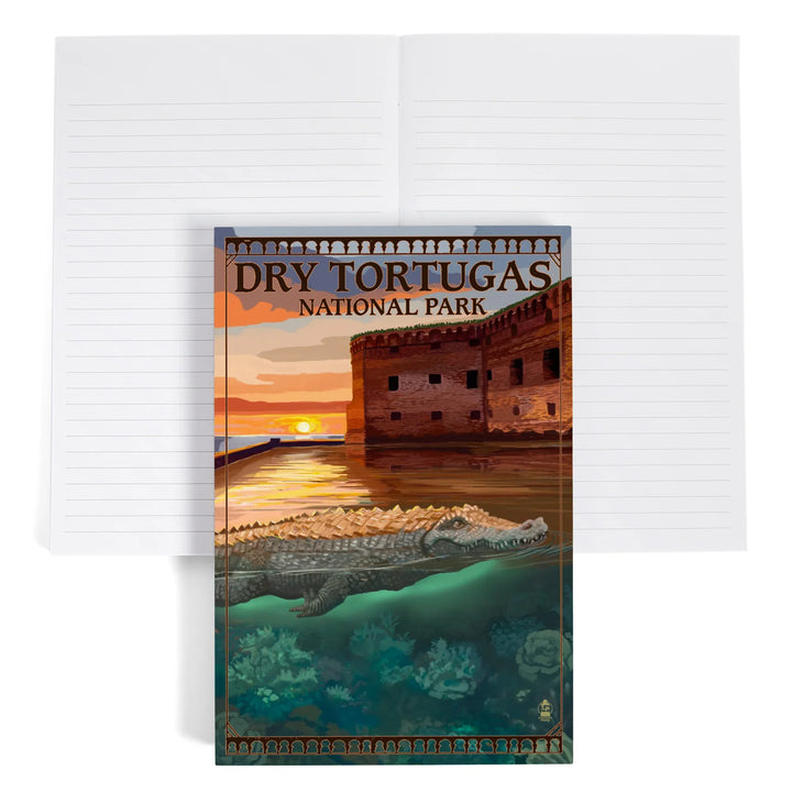 Lined 6x9 Journal, Dry Tortugas National Park, Florida, Crocodile, Painterly Series, Lay Flat, 193 Pages, FSC paper