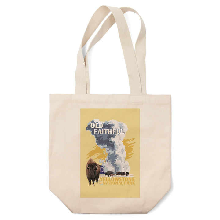 Yellowstone National Park, Wyoming, Old Faithful Geyser, WPA Style,, Tote Bag