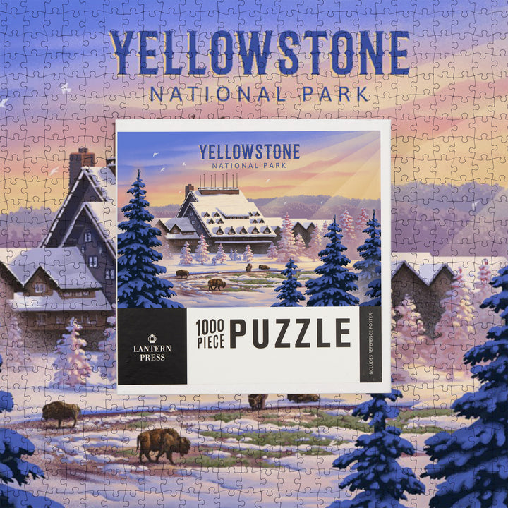 Yellowstone National Park, Wyoming, Lithograph, Old Faithful Inn, Jigsaw Puzzle