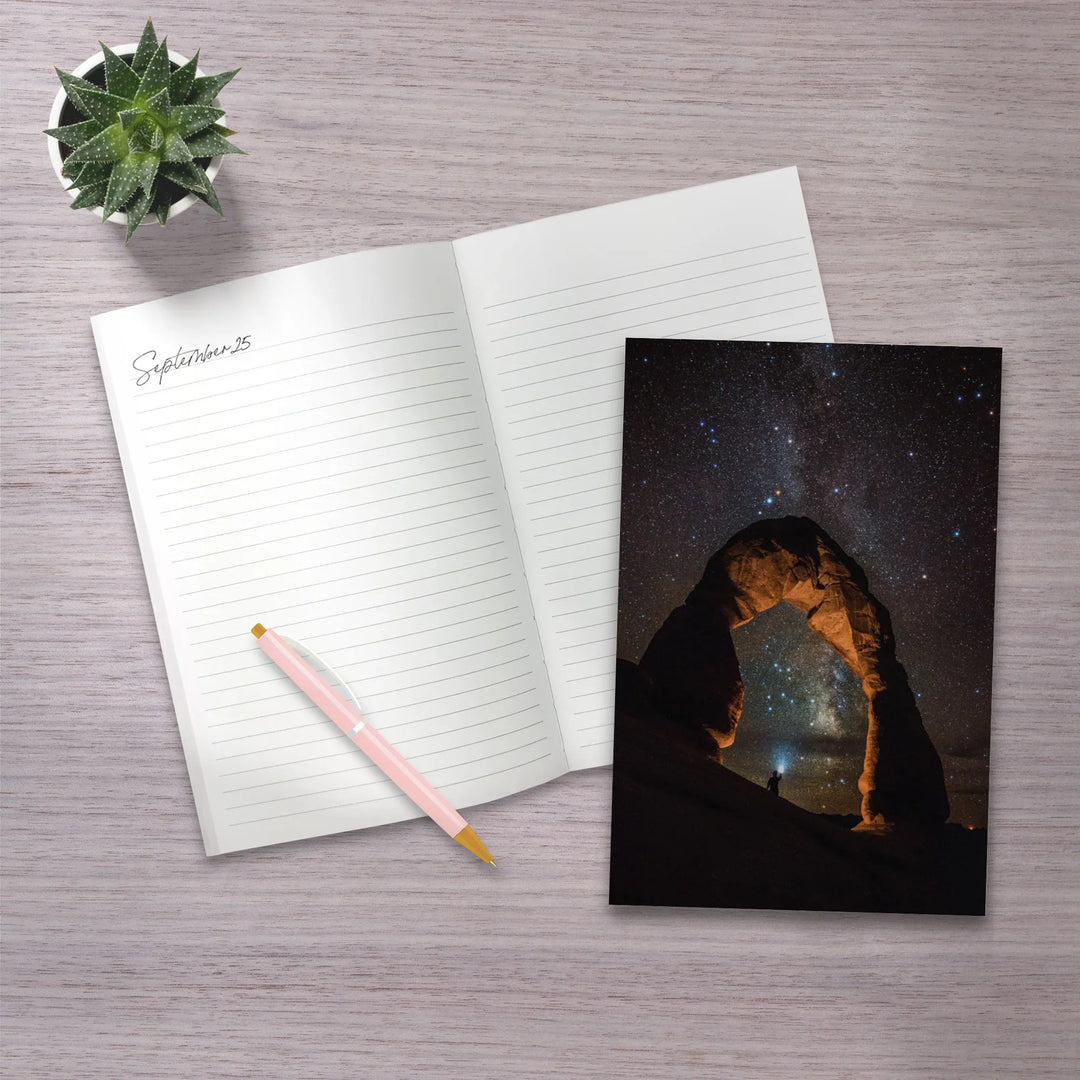 Lined 6x9 Journal, Arches National Park, Utah, Delicate Arch and Milky Way, Lay Flat, 193 Pages, FSC paper