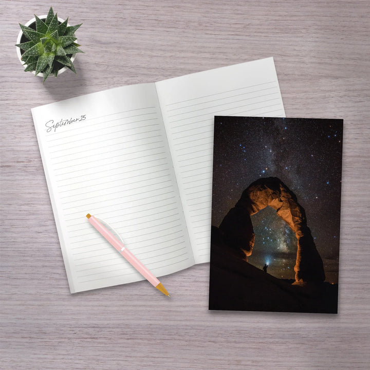 Lined 6x9 Journal, Arches National Park, Utah, Delicate Arch and Milky Way, Lay Flat, 193 Pages, FSC paper