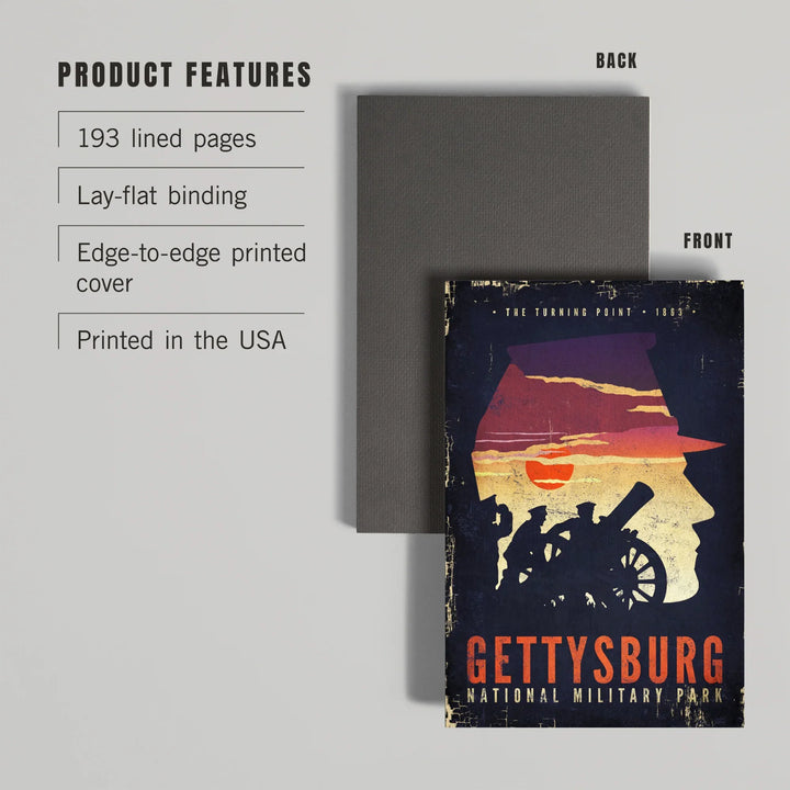 Lined 6x9 Journal, Gettysburg National Military Park, Pennsylvania, The Turning Point, Soldiers and Cannons, Lay Flat, 193 Pages, FSC paper