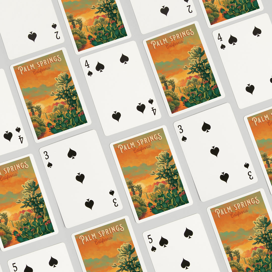 Playing Cards, Palm Springs, California, Oil Painting Series, Cholla Cactus, 52 Card Deck with Jokers in Box, Unique Art