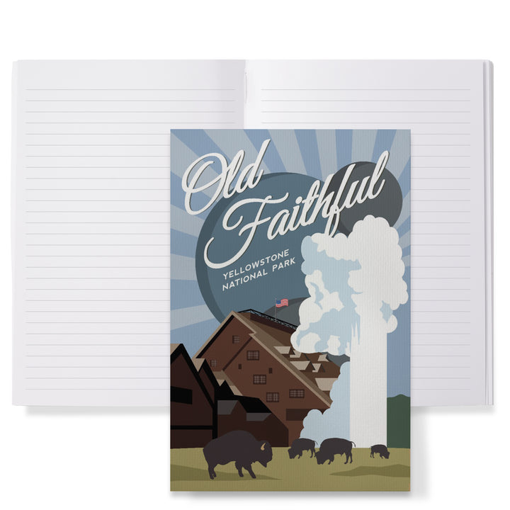 Lined 6x9 Journal, Yellowstone National Park, Old Faithful, Vector with Rays, Lay Flat, 193 Pages, FSC paper