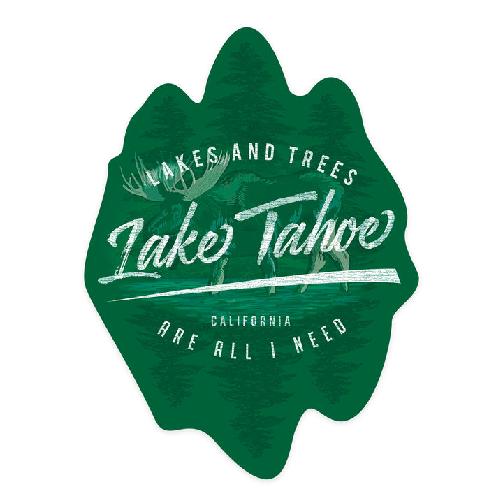 Lake Tahoe, California, Lakes and Trees, Contour, Vinyl Sticker