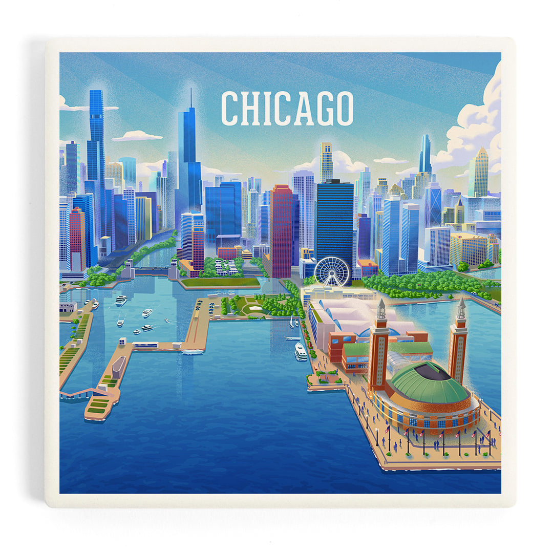 Chicago, Illinois, Lithograph City Series, Coasters