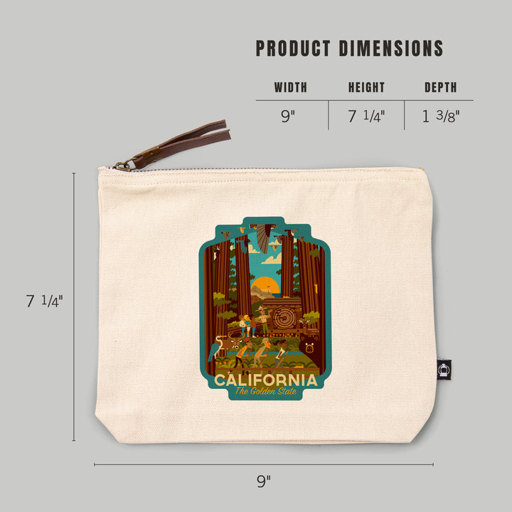 California, Geometric, The Golden State,, Organic Cotton Zipper Pouch, Go Bag