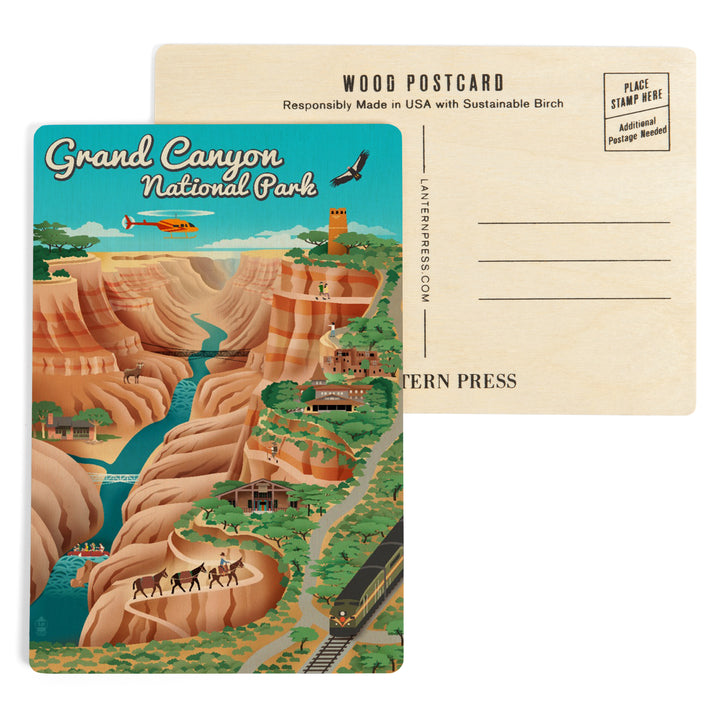 Grand Canyon National Park, Arizona, Retro View, Wood Sign and Postcards