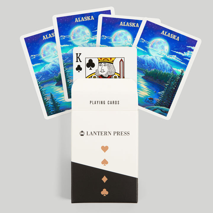Playing Cards, Alaska, Oil Painting, Lake and Super Moon, 52 Card Deck with Jokers in Box, Unique Art