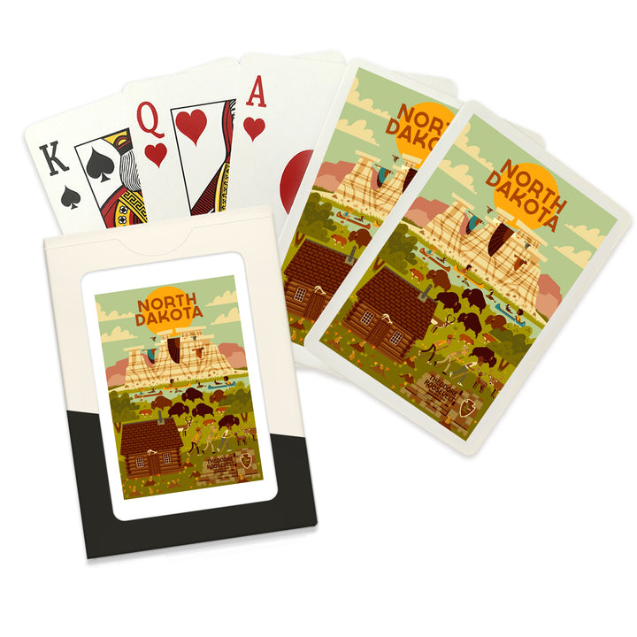 Playing Cards, North Dakota, Theodore Roosevelt National Park, Geometric National Park Series, 52 Card Deck with Jokers in Box, Unique Art