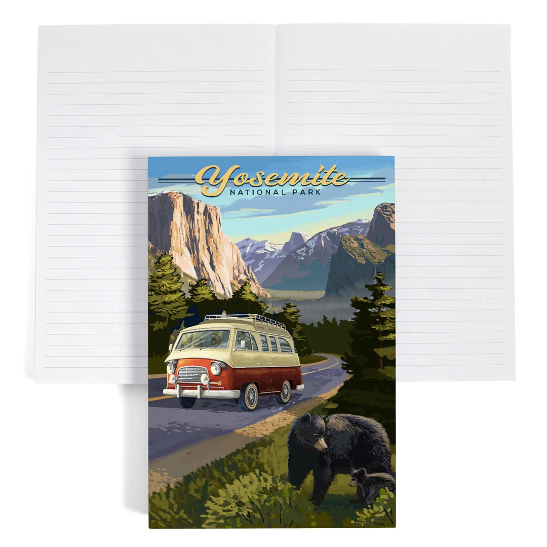 Lined 6x9 Journal, Yosemite National Park, California, Camper Van and Wildlife, Lay Flat, 193 Pages, FSC paper