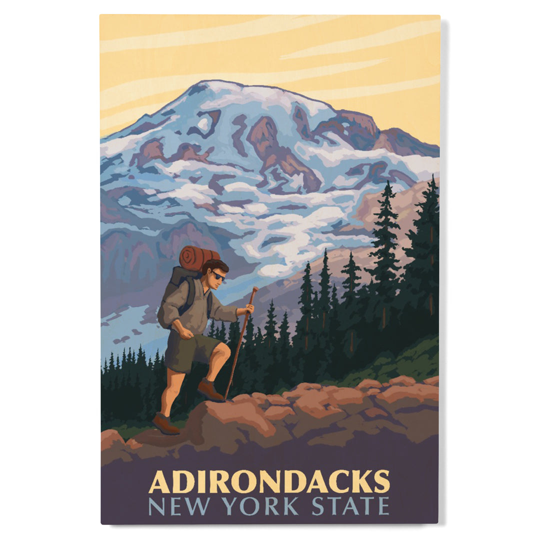 Adirondacks, New York, Hikers & Mountain, Lantern Press Artwork, Wood Signs and Postcards