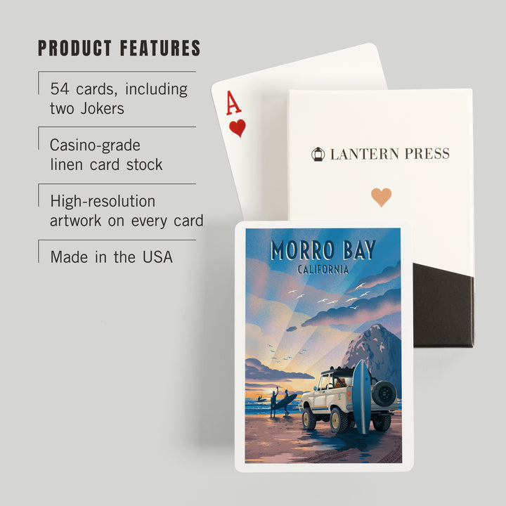 Playing Cards, Morro Bay, California, Lithograph, Surfers on Beach, 52 Card Deck with Jokers in Box, Unique Art