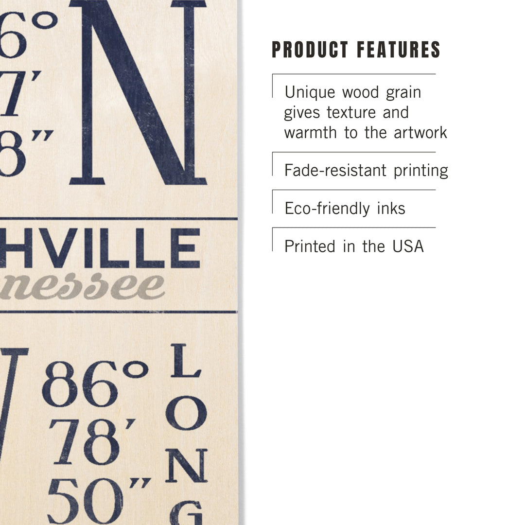 Nashville, Tennessee, Latitude and Longitude, Wood Sign and Postcards