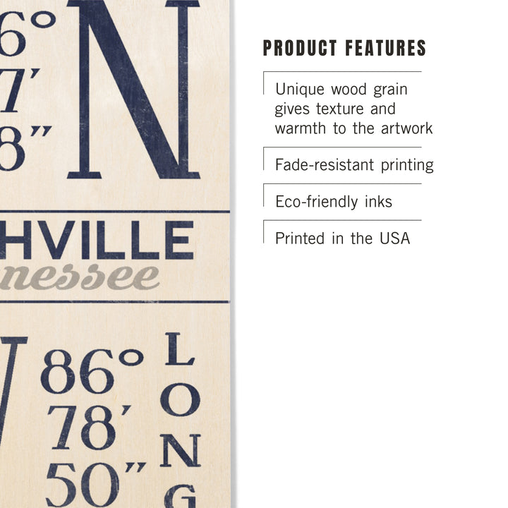 Nashville, Tennessee, Latitude and Longitude, Wood Sign and Postcards
