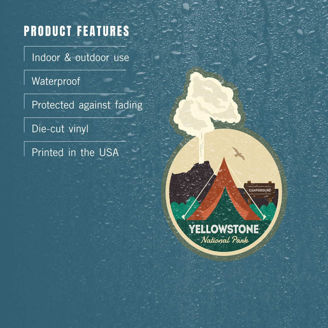 Yellowstone National Park, Geyser & Tent, Contour, Lantern Press Artwork, Vinyl Sticker