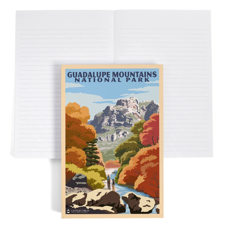 Lined 6x9 Journal, Guadalupe Mountains National Park, Hikers and River In Fall, Lay Flat, 193 Pages, FSC paper