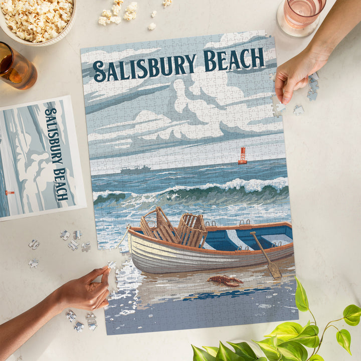 Salisbury Beach, Massachusetts, Painterly, Dory and Lobster Traps, Jigsaw Puzzle