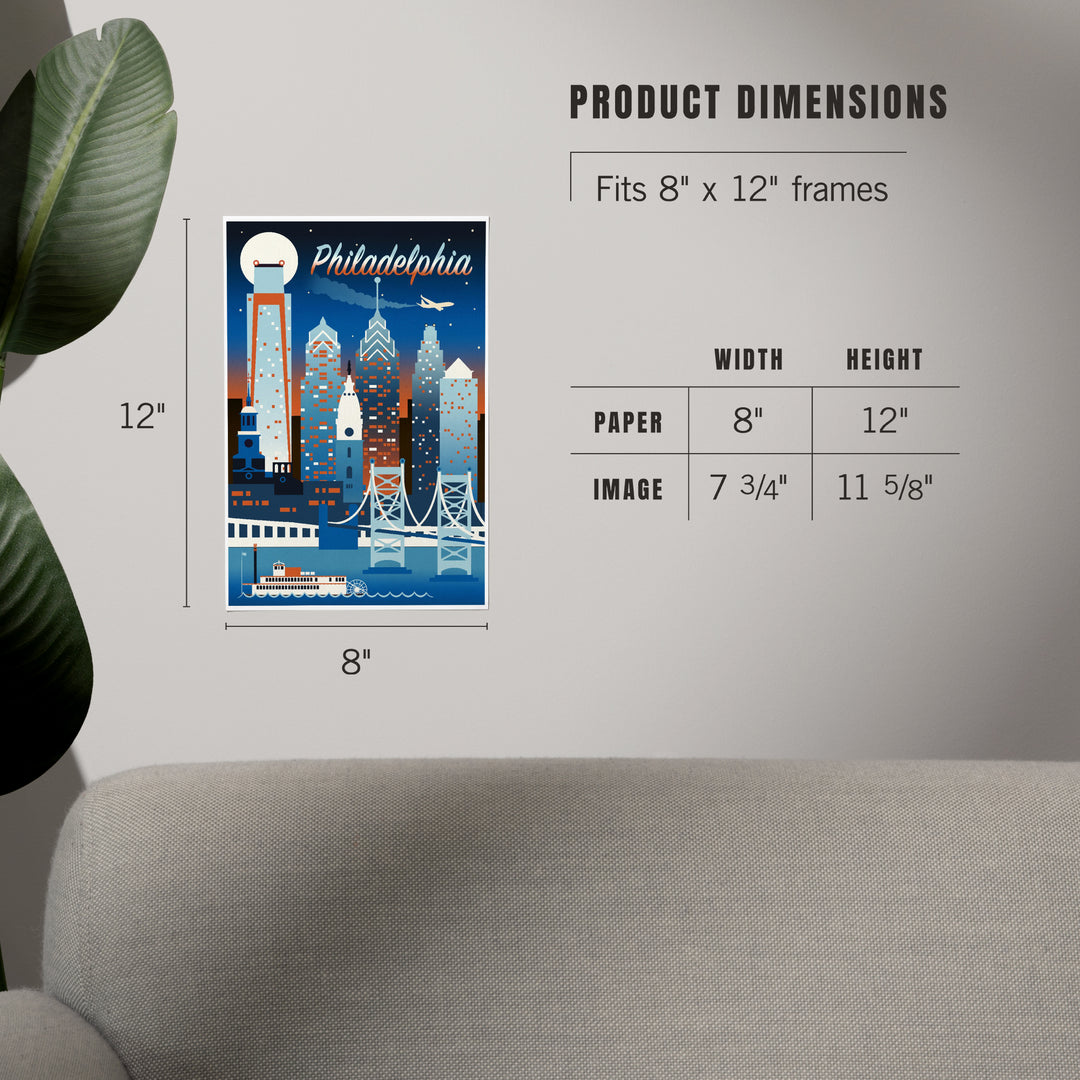 Philadelphia Retro Skyline Chromatic, Art & Giclee Prints