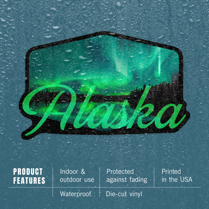 Alaska, Northern Lights over Lake, Contour, Vinyl Sticker