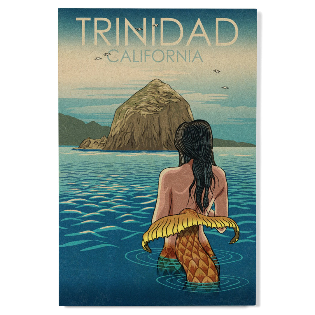 Trinidad, California, Mermaid, Woodblock, Wood Signs and Postcards