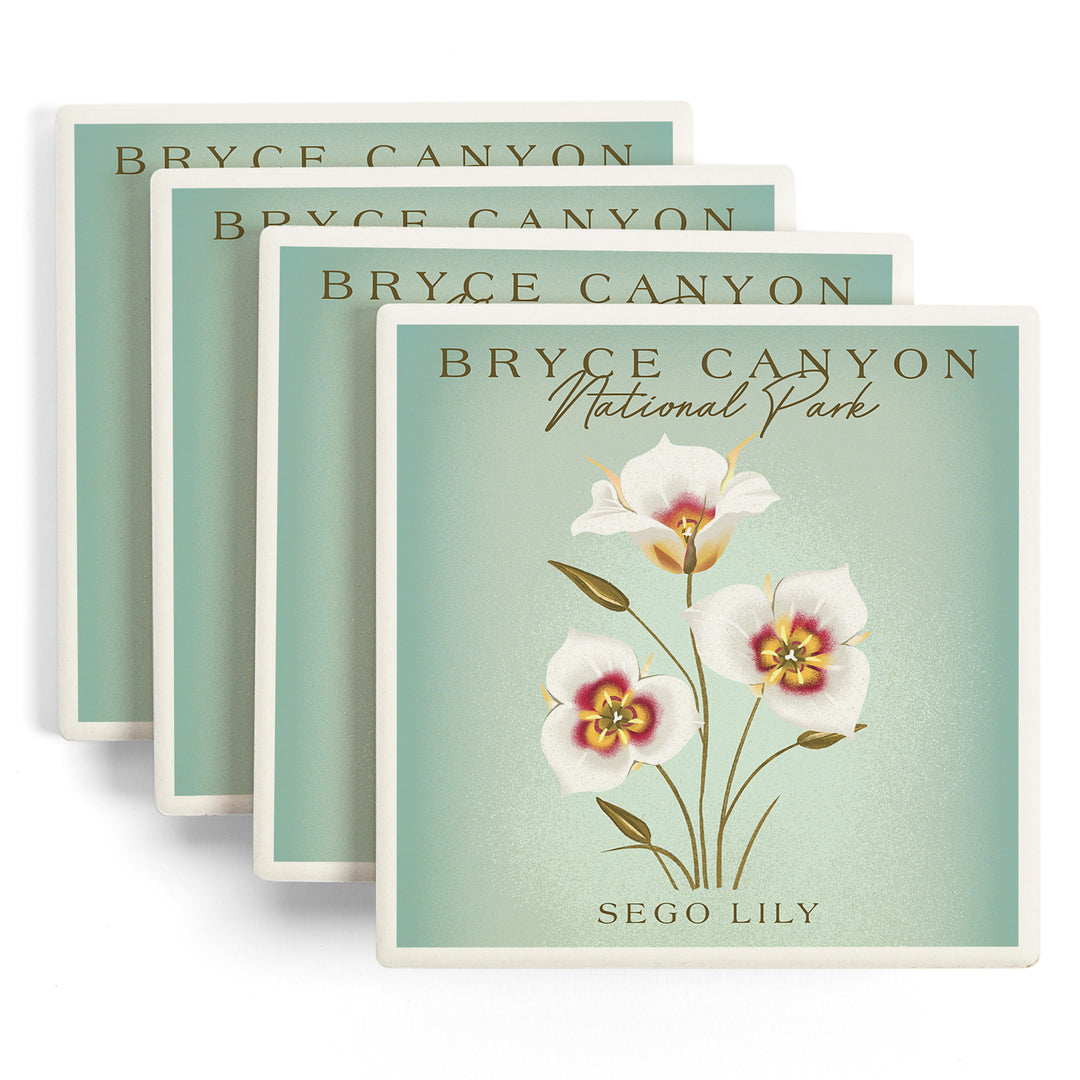 Bryce Canyon National Park, Vintage Flora Series, Sego Lily, Coaster Set