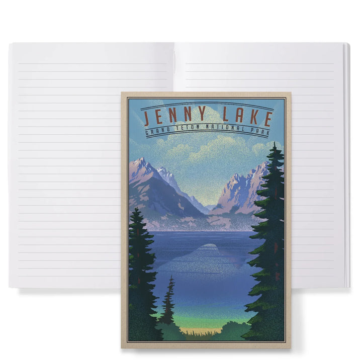 Lined 6x9 Journal, Grand Teton National Park, Wyoming, Jenny Lake, Lithograph National Park Series, Lay Flat, 193 Pages, FSC paper