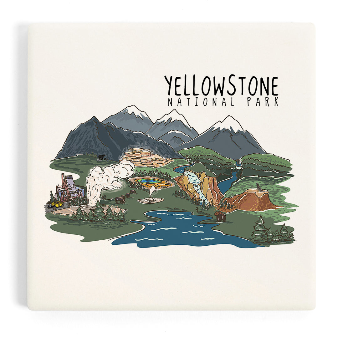 Yellowstone National Park, Line Drawing, Coasters