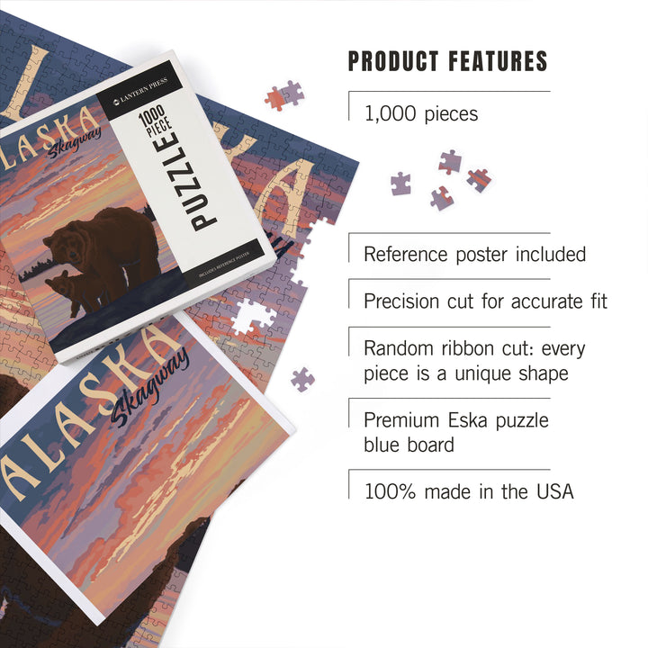 Skagway, Alaska, Painterly, Bear and Cub at Sunset, Jigsaw Puzzle