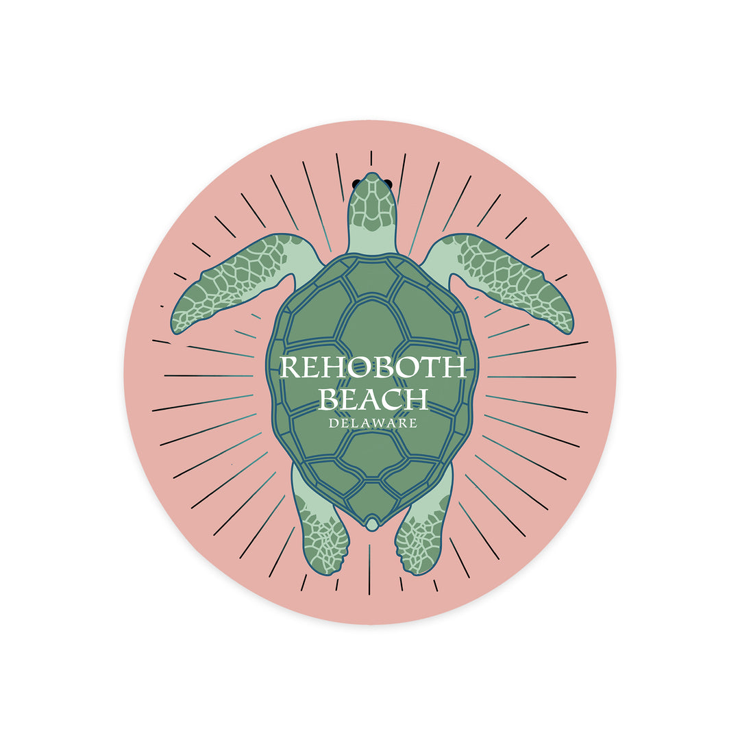 Rehoboth Beach, Delaware, Sea Turtle, Pink, Contour, Vinyl Sticker