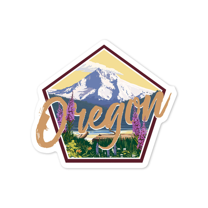 Oregon, Mountain and Lake, Contour, Lantern Press Artwork, Vinyl Sticker