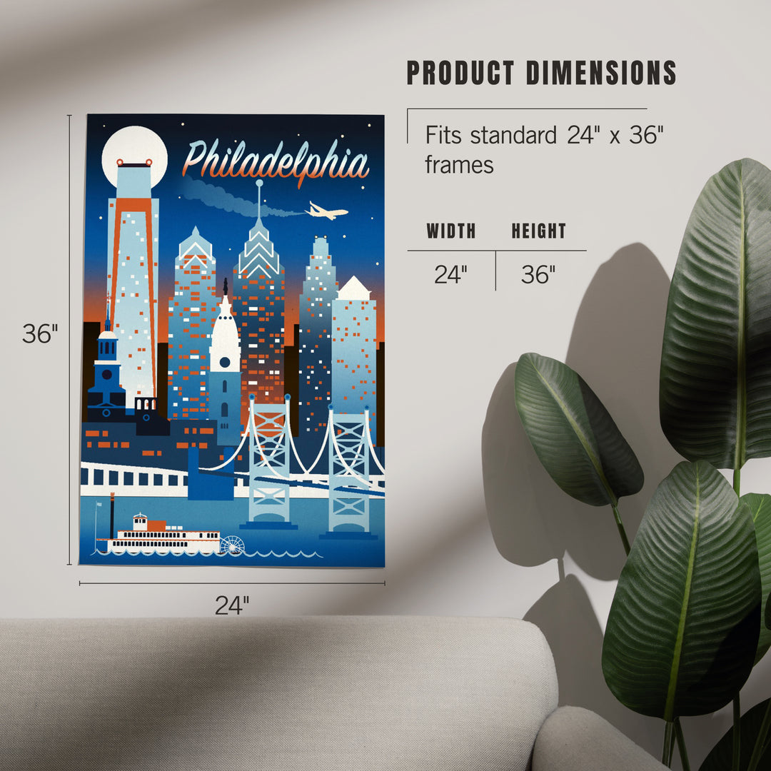 Philadelphia Retro Skyline Chromatic, Art & Giclee Prints