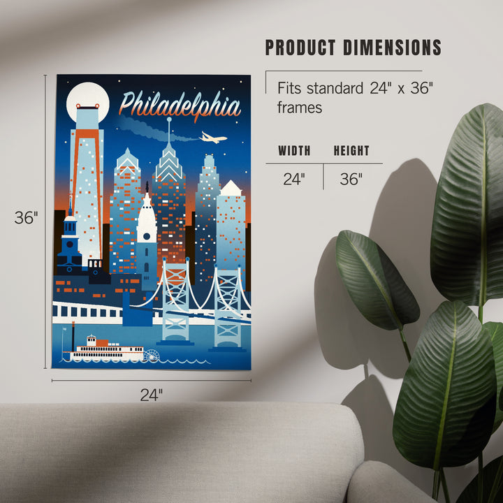 Philadelphia Retro Skyline Chromatic, Art & Giclee Prints