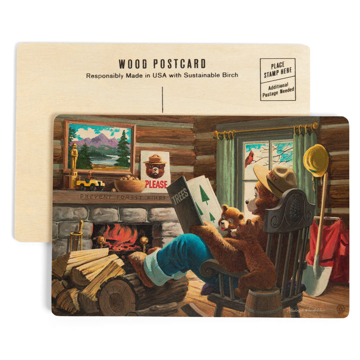 Smokey Bear, Reading Book to Cubs, Officially, Wood Sign and Postcards
