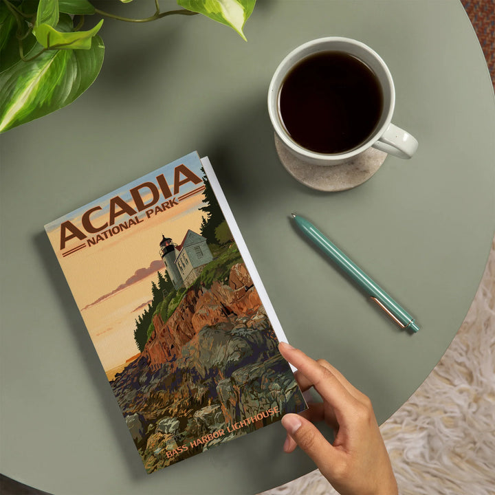 Lined 6x9 Journal, Acadia National Park, Maine, Bass Harbor Lighthouse, Lay Flat, 193 Pages, FSC paper