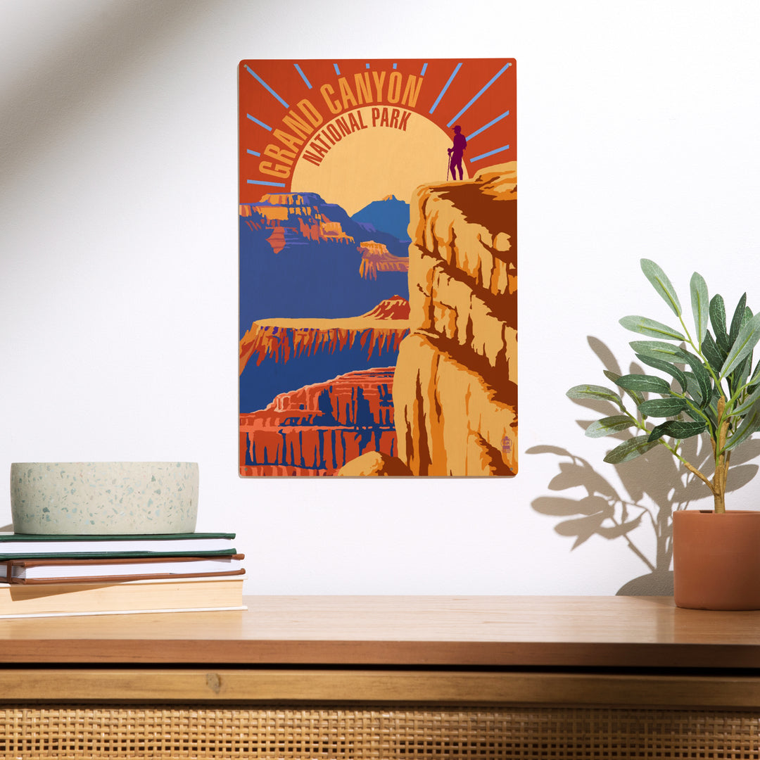 Hiker in Grand Canyon National Park, Psychedelic, Wood Sign and Postcards