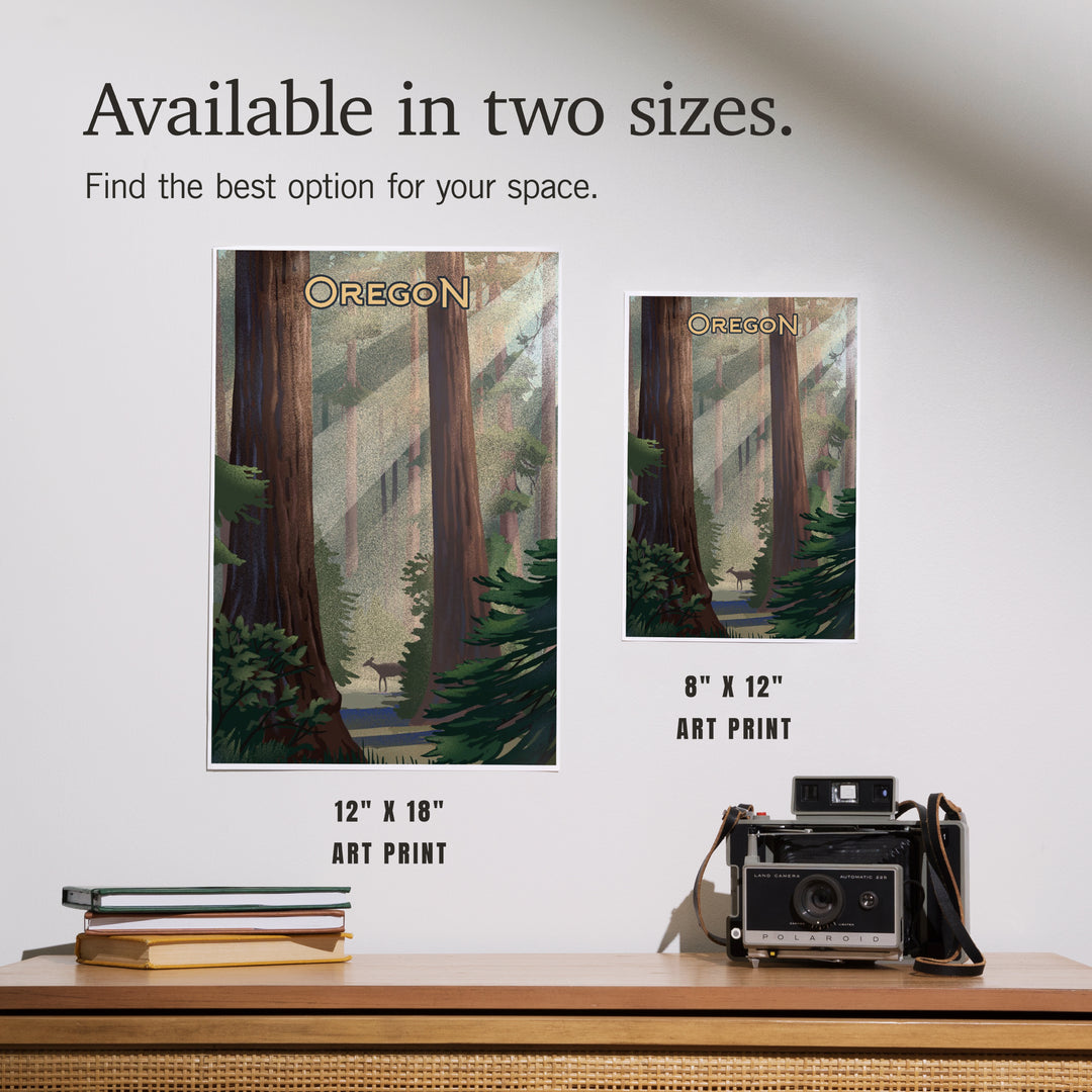 Oregon, Lithograph, Deer in Forest, Art & Giclee Prints