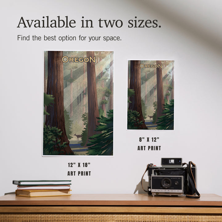 Oregon, Lithograph, Deer in Forest, Art & Giclee Prints