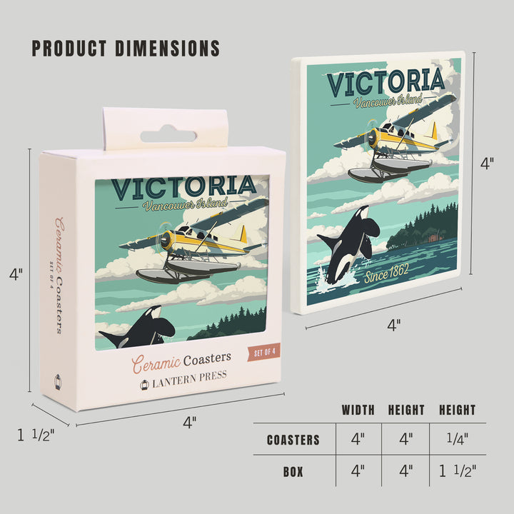Victoria, Vancouver Island, Painterly, Float Plane and Orca, Coasters