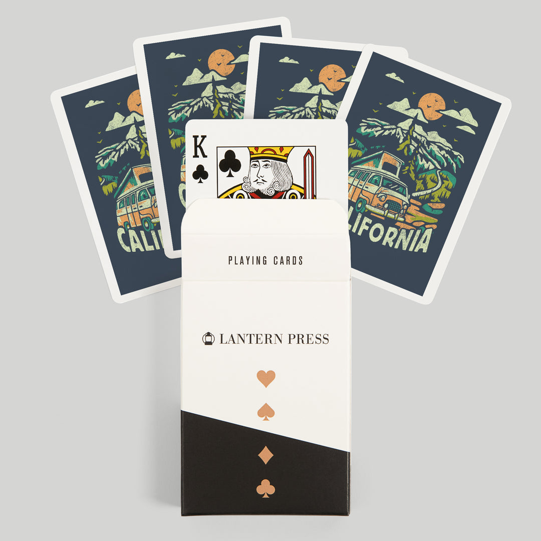 Playing Cards, California, Distressed, Camper Van in the Mountains, 52 Card Deck with Jokers in Box, Unique Art
