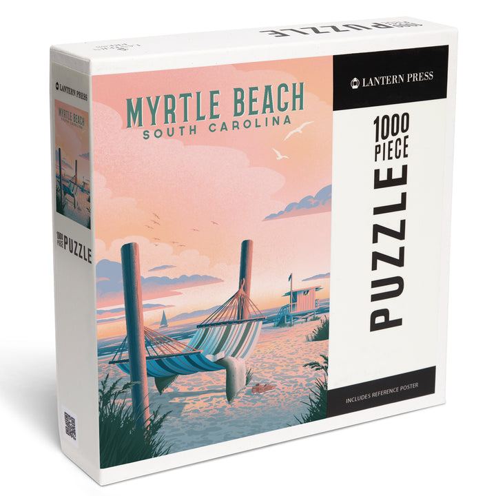 Myrtle Beach, South Carolina, Lithograph, Salt Air, No Cares, Hammock on Beach, Jigsaw Puzzle