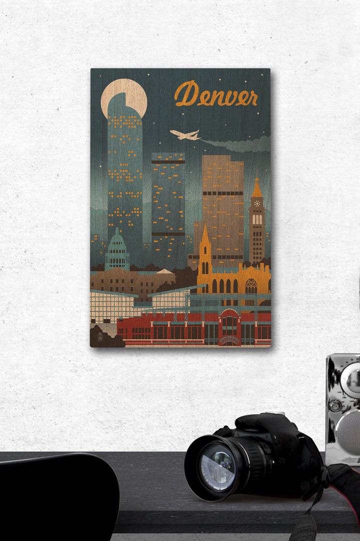 Denver, Colorado, Retro Skyline Classic Series, Wood Signs and Postcards