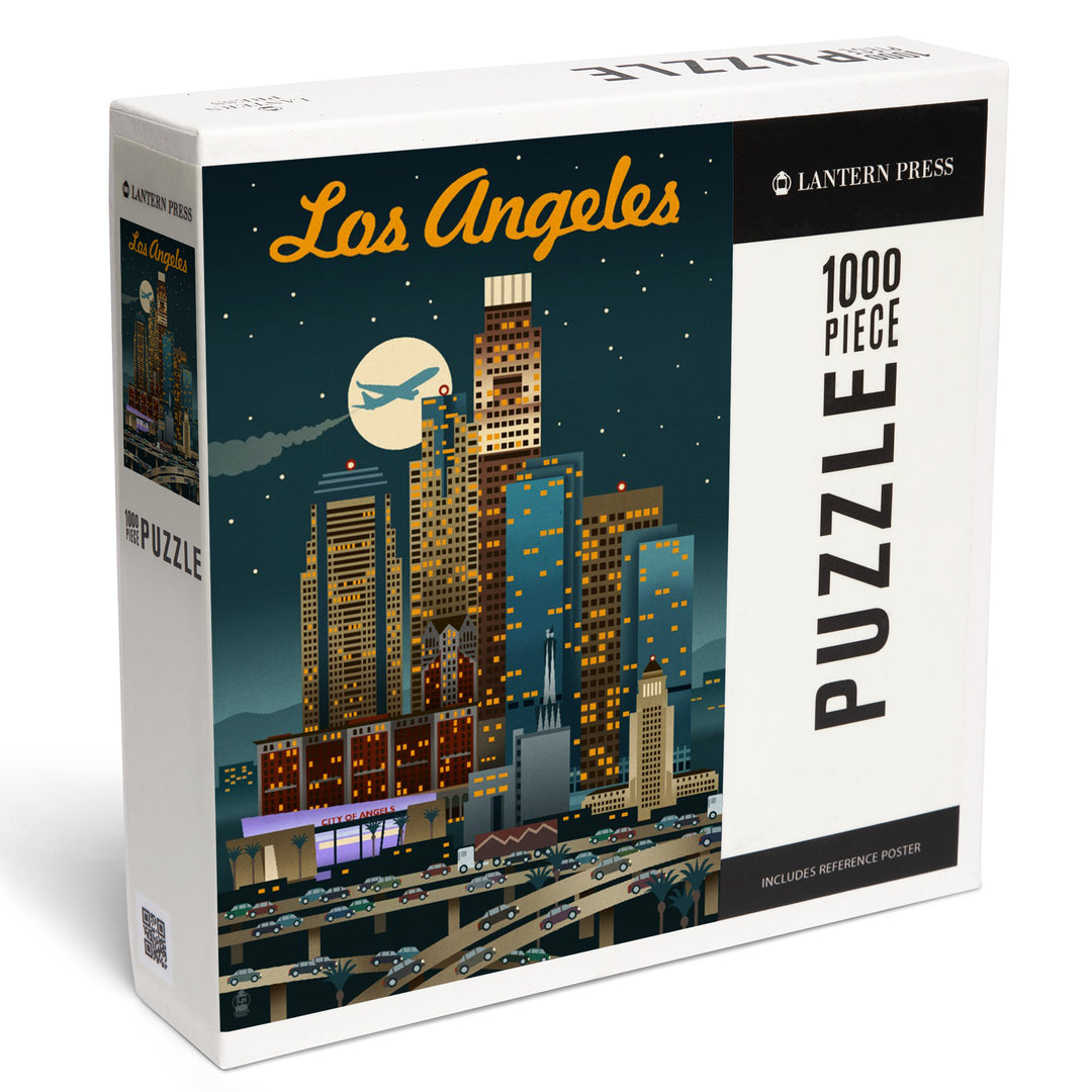 Los Angeles, California, Retro Skyline, 1000 Piece Jigsaw Puzzle