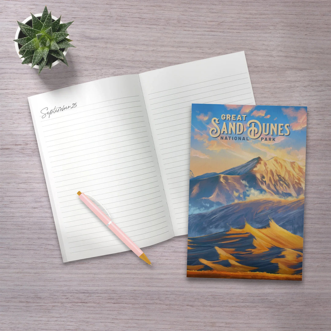 Lined 6x9 Journal, Great Sand Dunes National Park, Colorado, Oil Painting, Lay Flat, 193 Pages, FSC paper