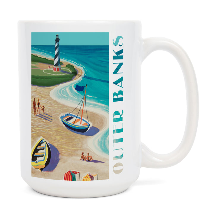 Outer Banks, North Carolina, Vintage Beach Scene, Lantern Press Artwork, Ceramic Mug