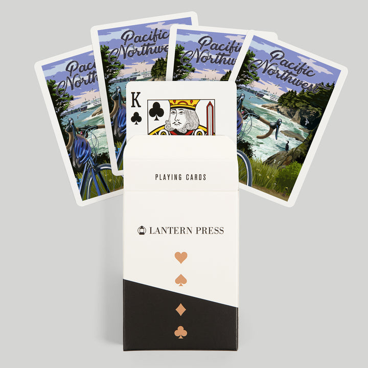 Playing Cards, Pacific Northwest, Bike and Ferry, 52 Card Deck with Jokers in Box, Unique Art