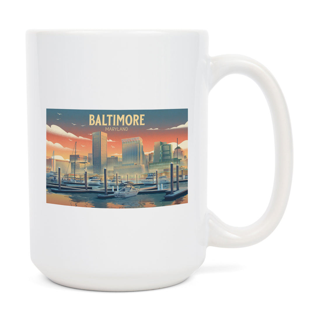 Baltimore, Maryland, Lithograph, City Series, Ceramic Mug