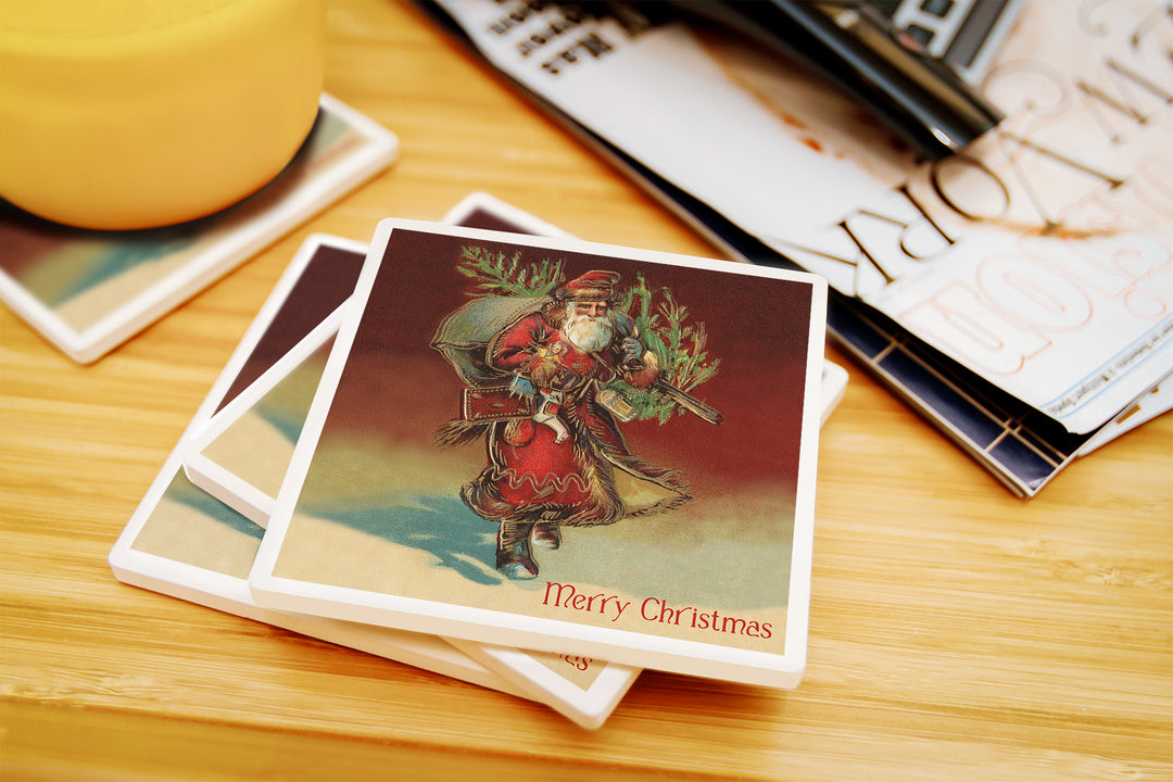 Merry Christmas, Santa with Gifts, Coaster Set